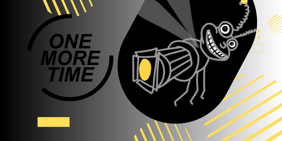 banner image of the One More Time logo and Spark in the Dark logo with a black background with yellow.