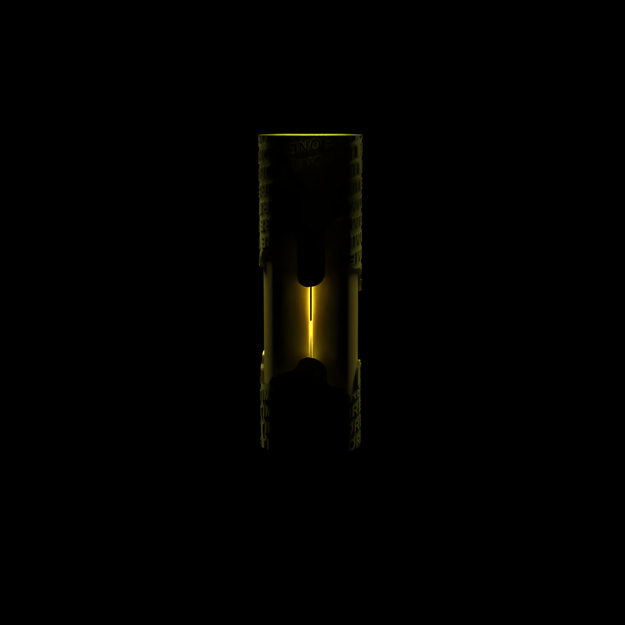 Dark room with a glowing rectangular yellow OMT power bank