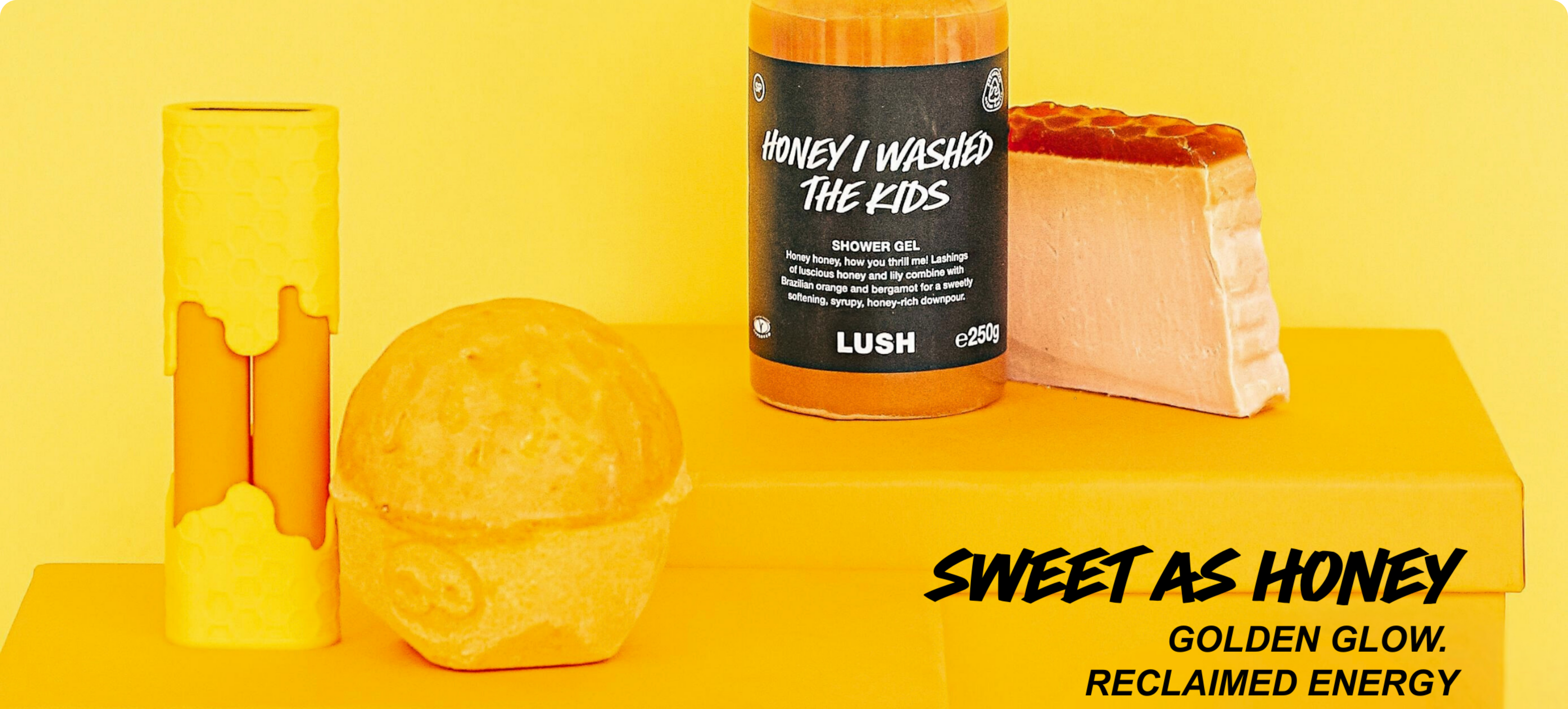 Lush product with text on a yellow background